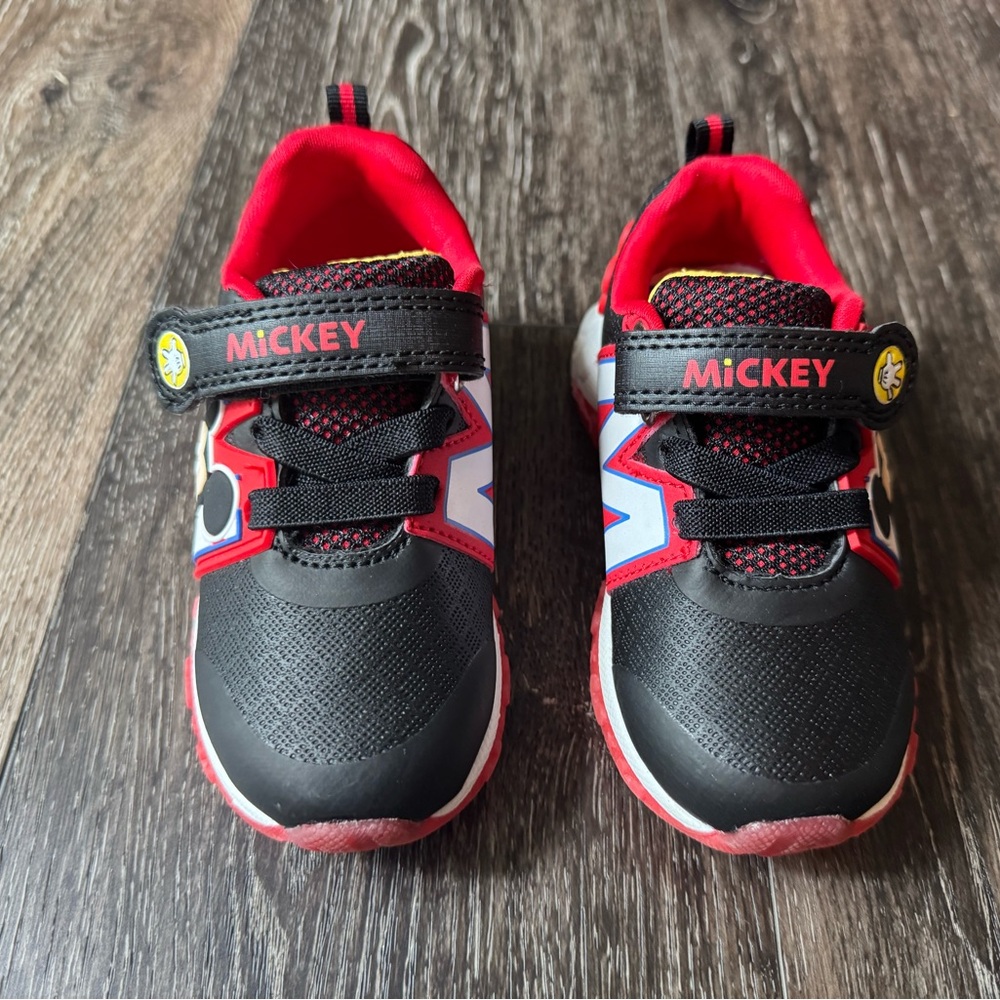 Disney Black and Red Light Up Mickey Mouse Sneakers with Velcro Strap, Toddler 8